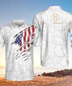 American Flag Crack Bowling White Pattern Polo Shirt