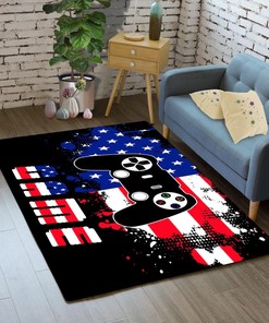 American Flag Gaming Rug for Boys Room Decor, Video Game Controller Rug, Polyester Mat