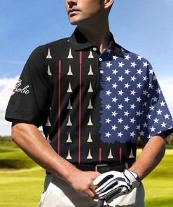 American Flag Golf Clubs Polo Shirt