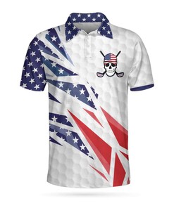 American Flag Golf Texture Skull 3D All Over Printed Polo Shirt