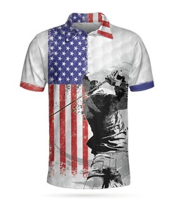 American Flag Golfer Short Sleeve Golf 3D All Over Printed Polo Shirt