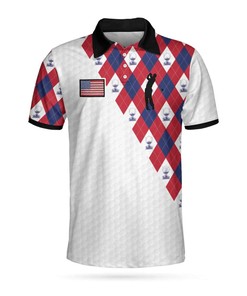 American Flag With Golf Argyle Pattern 3D Short Sleeve Golf Polo Shirt