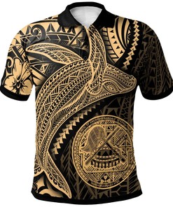 American Samoa Polo Shirt - Humpback Whale & Coat of Arms Gold