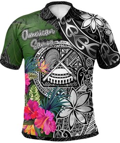 American Samoa Polo Shirt - Turtle Plumeria Banana Leaf
