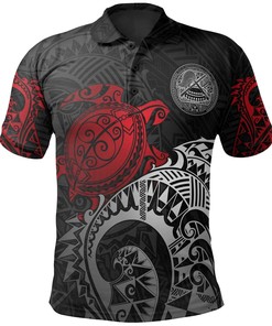 American Samoa Polynesian Polo Shirt - Polynesian Turtle (Red)