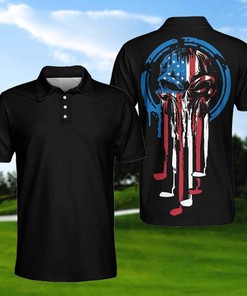 American Skull Golf Clubs Set Polo Shirt