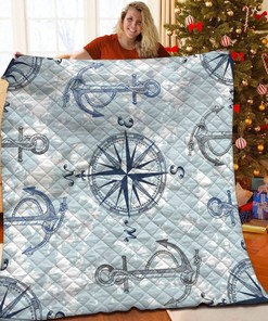 Anchor Compass Rose Quilt Bedding Set Personalized with Name, Suitable for Home Decor and Picnic