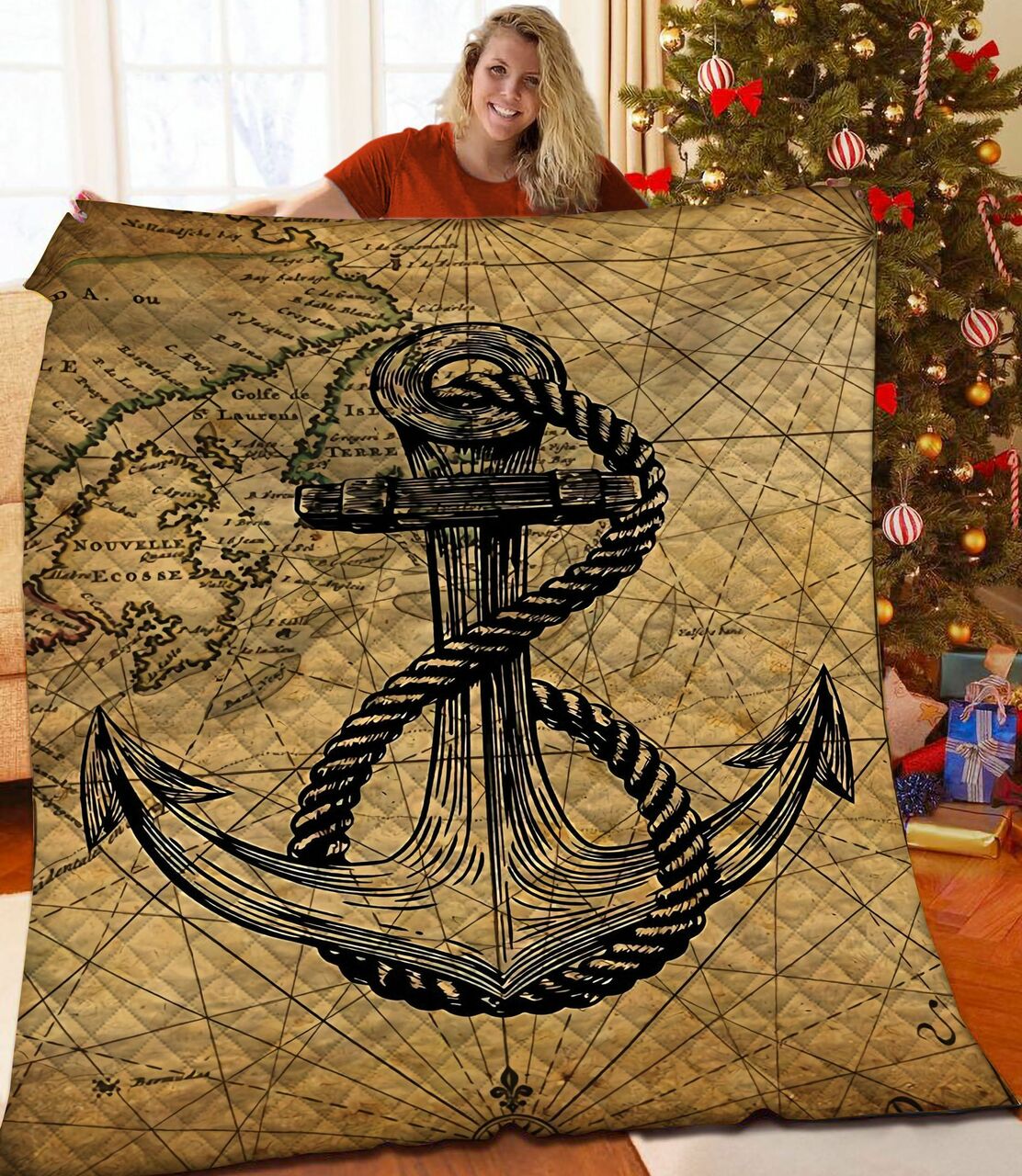 Anchor Quilt Bedding Set Bedroom Decor, Gifts for Family