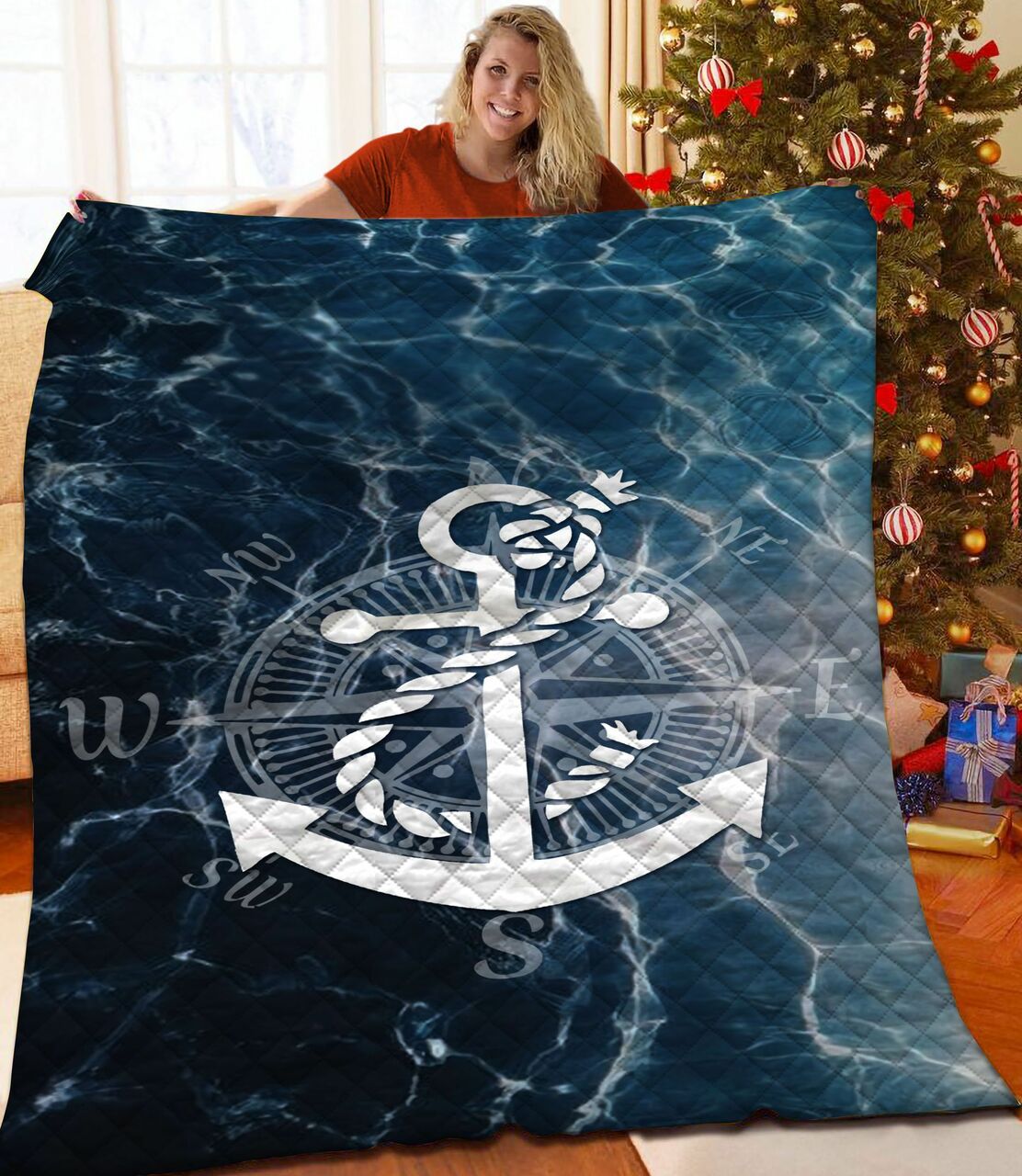 Anchor Quilt Bedding Set for Nautical Bedroom Decor, Perfect Gifts for Family