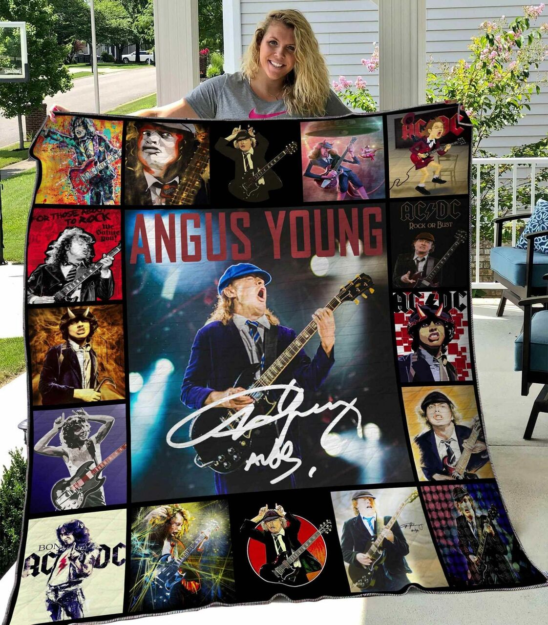 Angus Young Quilt Bedding Set with Custom Name, Great Gifts for Fans and Family