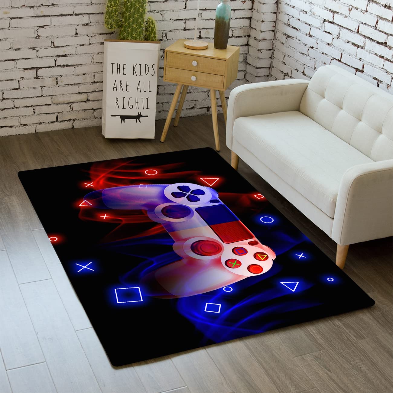 Anime Gamer Rugs for Boys Teens with Gamepad Design for Home Decor