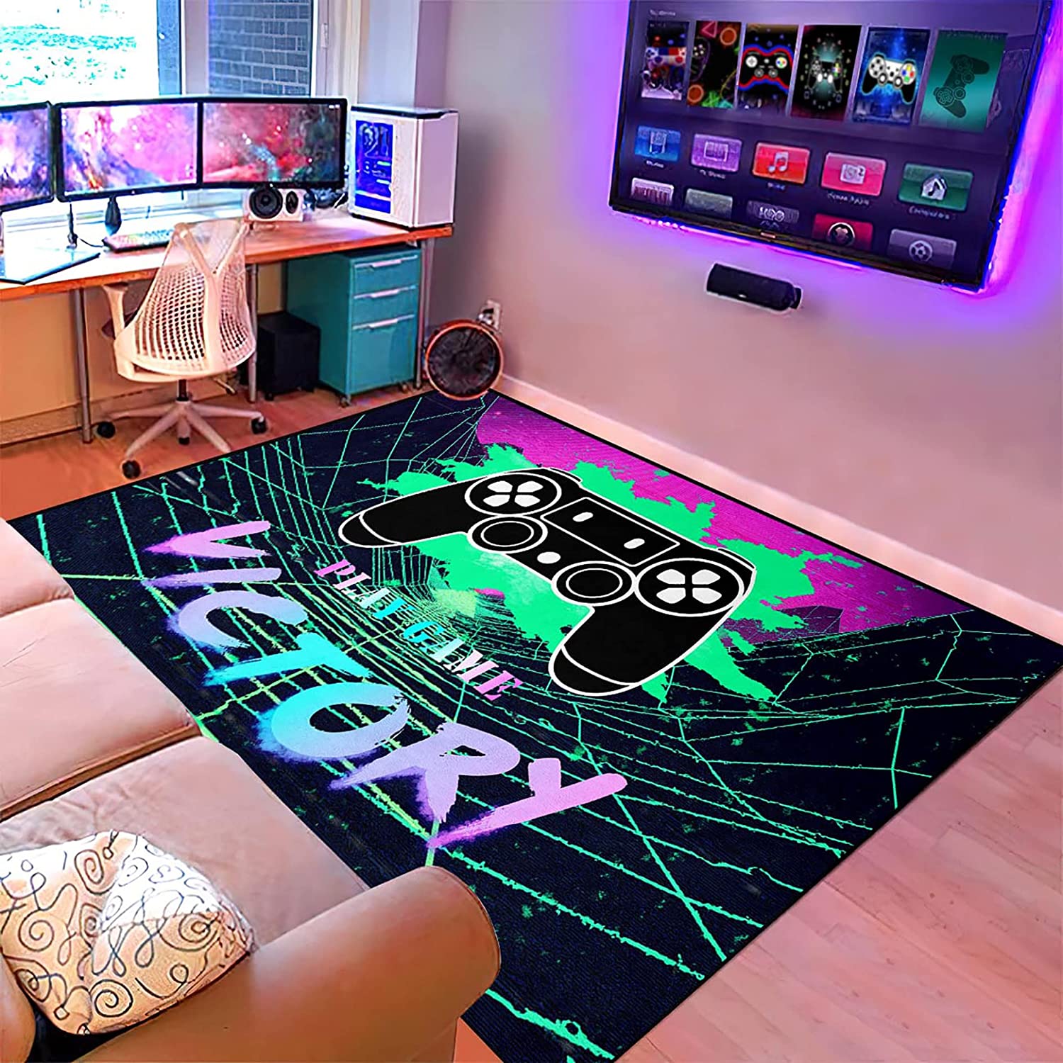 Applies to Teens for Girls Kids Room Crystal Velvet Gamer Rug Indoor Floor Sofa Rugs - Image 3