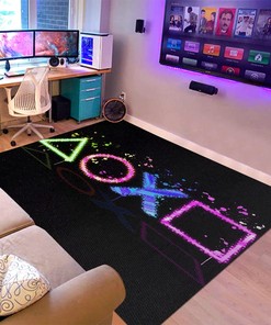Area Rug Gamer Area Carpet 3D Printed Game Gamepad Black - Non-Slip Crystal Sofa Floor Polyester Mat