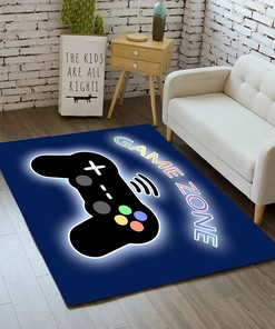 Area Rug for Gaming Room - Design Blue and Gaming Art Print with Exercise Mats, Yoga Mat, and Floor Carpets