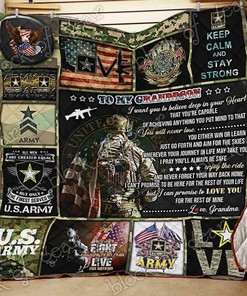 Army Grandson Love Grandma Quilt Blanket Bedding Set Great for Bedroom Decor and Family Gifts
