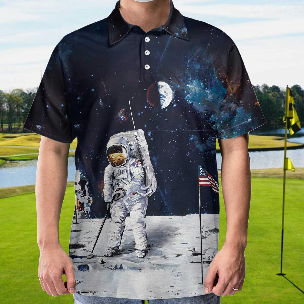 Astronaut Golf In The Moon Galaxy Polo Shirt
