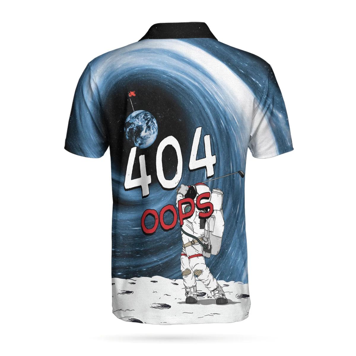 Astronaut Golfing Outer Space Black Hole 404 Oops Golf Polo 3D All Over Printed Unisex Shirts - Image 2