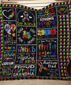 Autism Awareness Quilt Bedding Set Kindness Puzzle Ribbon Heart Quilt Bedding Set
