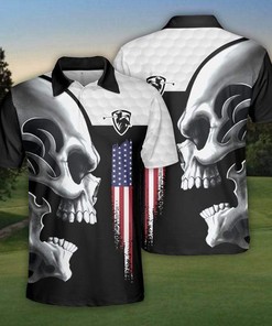Awesome Skull Golf American Flag Polo Shirt