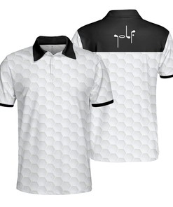 B&W Golf Ball Pattern White Polo Shirt
