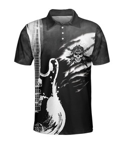 B&W Guitar And Skull Guitarist Polo Shirt