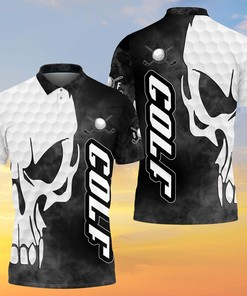 B&W Skull Golf Polo Shirt