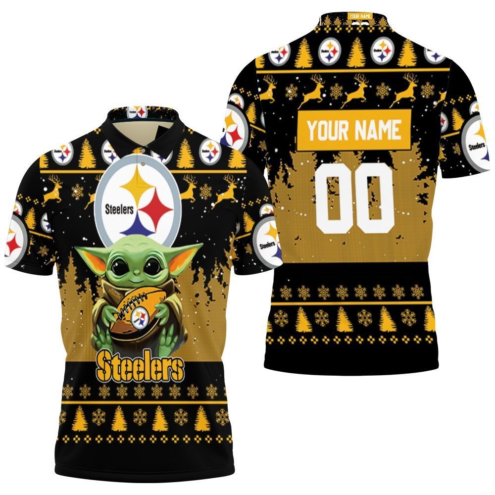 Baby Yoda Hugs Pittsburgh Steelers Football 2020 Personalized 1 Polo Shirt All-Over Print