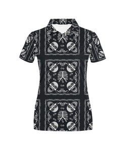 Bandana Skull Black White Print Design Women's Polo Shirt