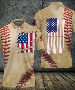Baseball Ball American Flag 3D All Over Printed Polo Shirt