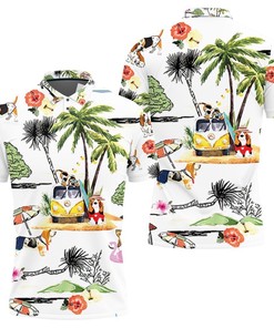 Basset Hound Hawaiian Hawaii Beach Retro 3D Polo Shirt