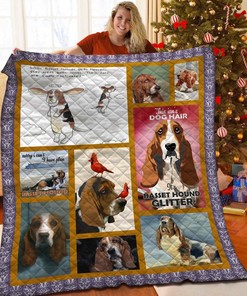 Basset Hound Quilt Bedding Set with Customizable Name, Perfect for Bedroom Decor and Family Gifts