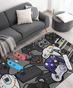 Bayson Area Rug Game Rug with Game Console and Knife Grey and Black Teen Boy Play Home Decor Floor Rug