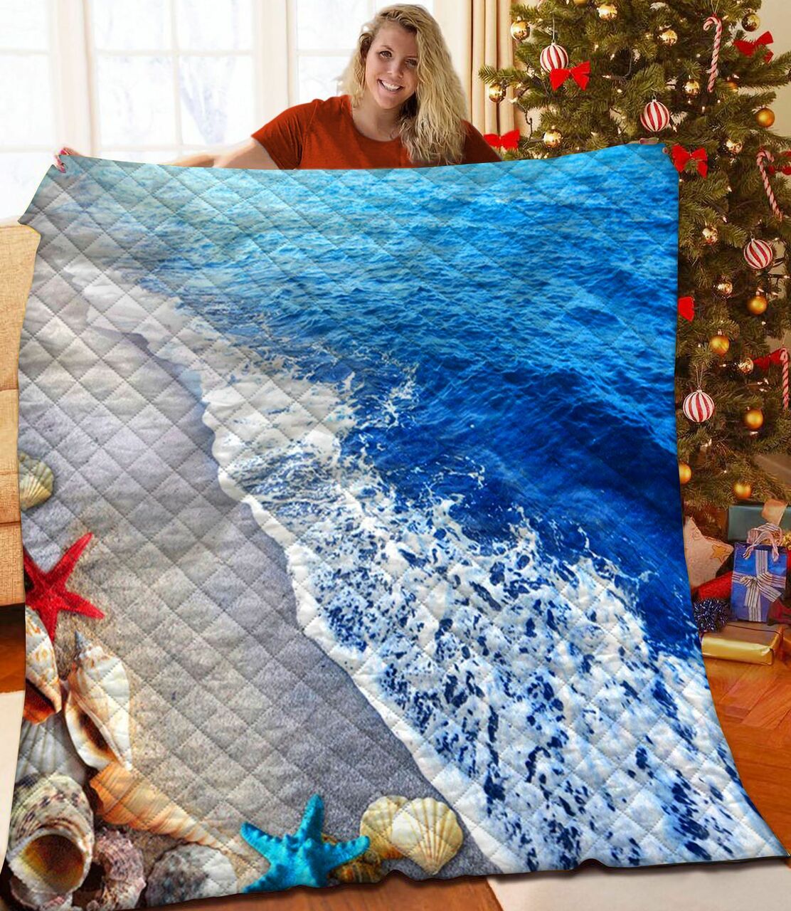 Beach Quilt Bedding Set for Home Decoration and Picnic, Gifts for Family