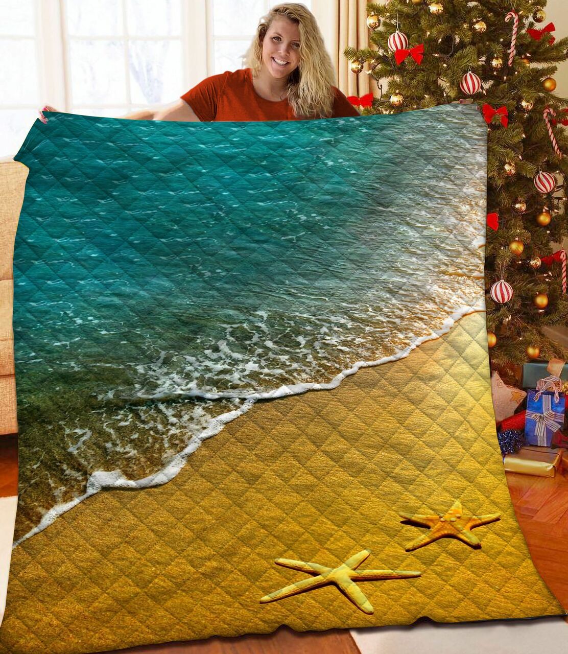 Beach Quilt Blanket Bedding Set Bedroom Decor, Gifts for Family