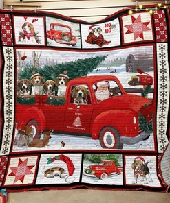 Beagle Dog Christmas Quilt Blanket Bedding Set for Picnics and Family Gifts