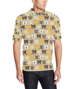 Bear Patchworkpattern Print Design 01 Men Polo Shirt