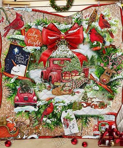 Beautiful Christmas Wreath Quilt Blanket Bedding Set Great for Bedroom Decor and Family Gifts