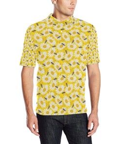 Bee Daisy Pattern Print Design 06 Men Polo Shirt