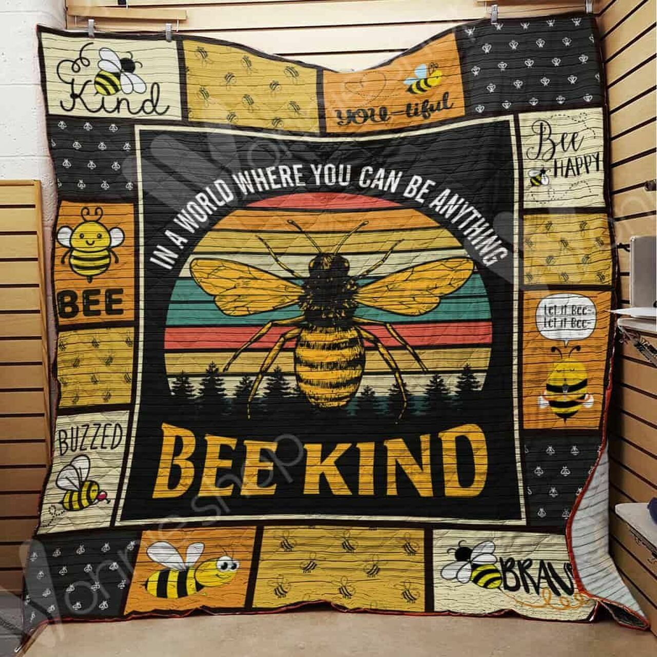 Bee Kind Quilt Bedding Set Bedroom Decor Gifts for Family