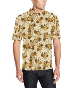 Bee Pattern Print Design Bee05 Men Polo Shirt