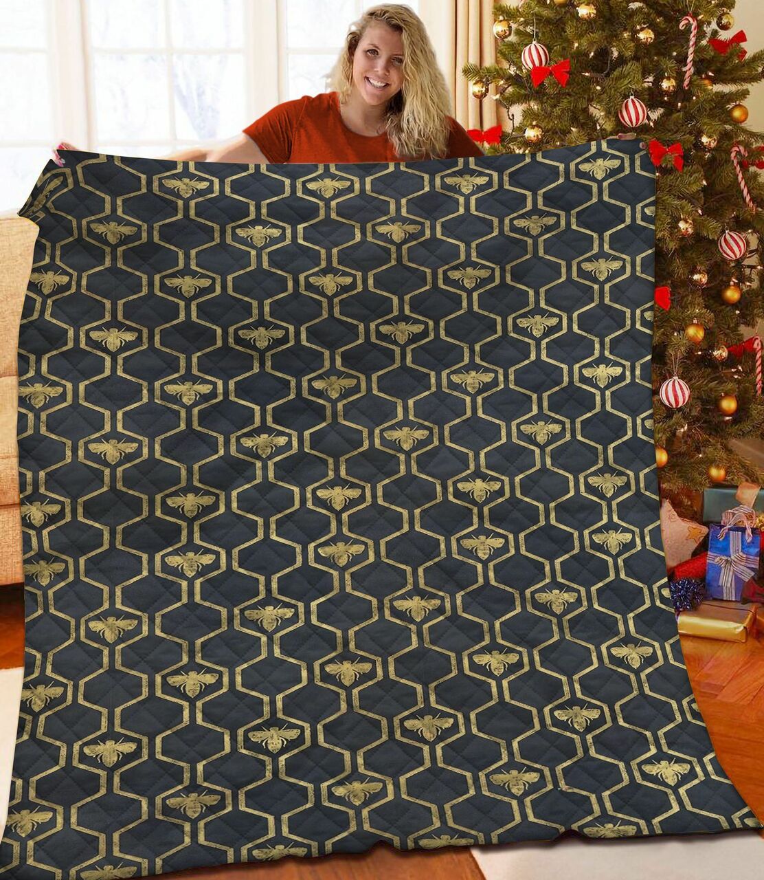 Bee Quilt Blanket Bedding Set Bedroom Decor, Gifts for Family