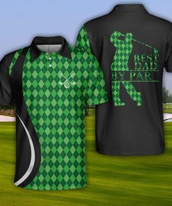 Best Dad By Par Golf Player Green Black Polo Shirt