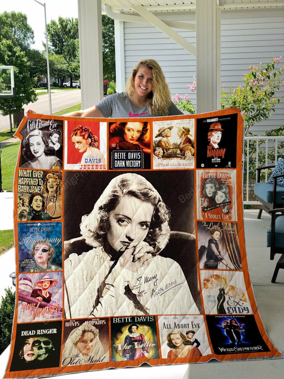 Bette Davis Quilt Bed Set Blanket with Personalization, Suitable for Home Decor and Picnic, Gifts for Family