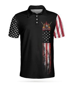 Billiards Eagle American Flag Short Sleeve Polo Shirt –