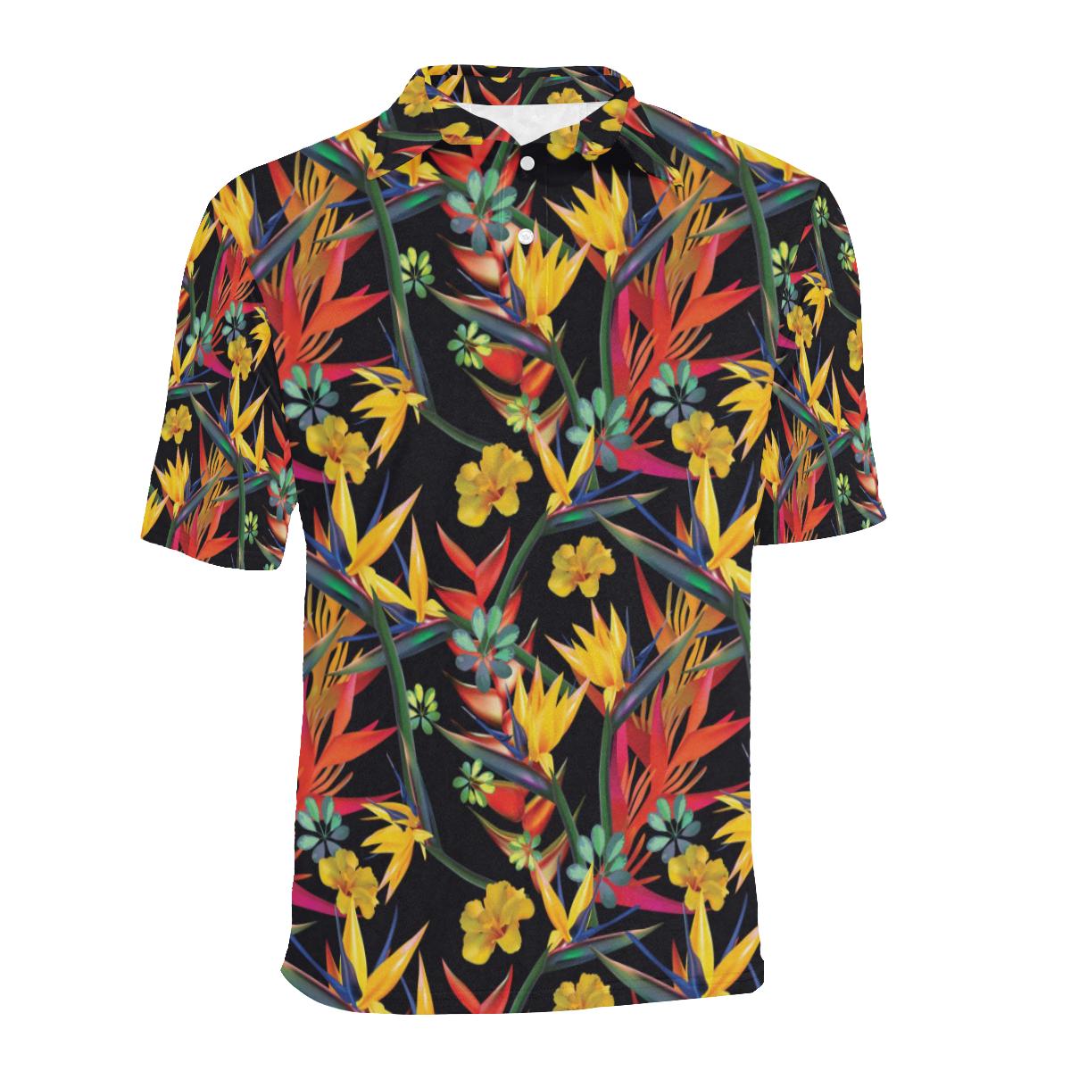 Bird Of Paradise Pattern Print Design Men Polo Shirt A6 - Image 2