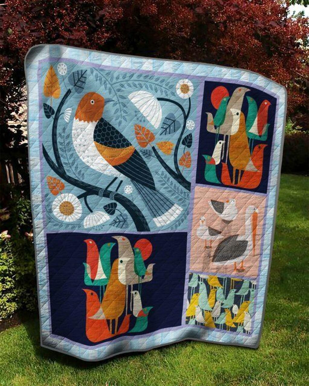 Bird Pattern Personalized Quilt Blanket Bedding Set for Home Decoration and Family Gifts