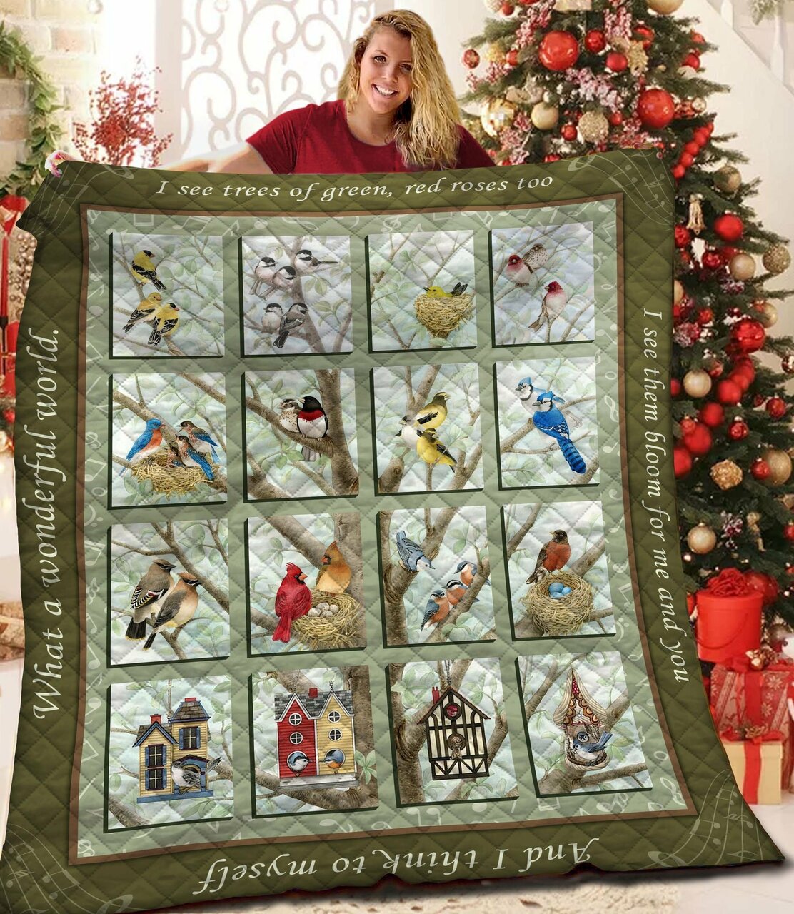Bird Quilt Bedding Set Af Bedroom Decor, Gifts for Family