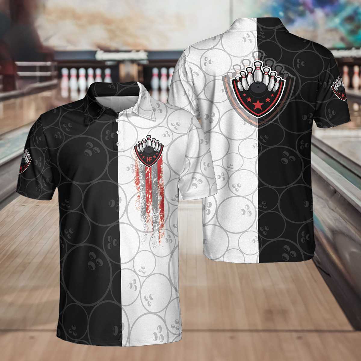 Black And White Bowling Polo Shirt