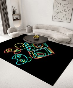 Black Carpet for Teen Boys Bedroom with Customizable Gamepad Controller Design