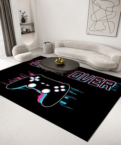 Black Carpet for Teen with 3D Gamepad Controller Gamer Boys and Non-Slip Floor Doormat for Home Decor